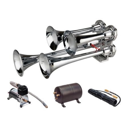 Wolo Wolo Four Trumpet Mini Train Horn Metal Chrome Plated 12-Volt, On-Board Air System - 853-800 853-800